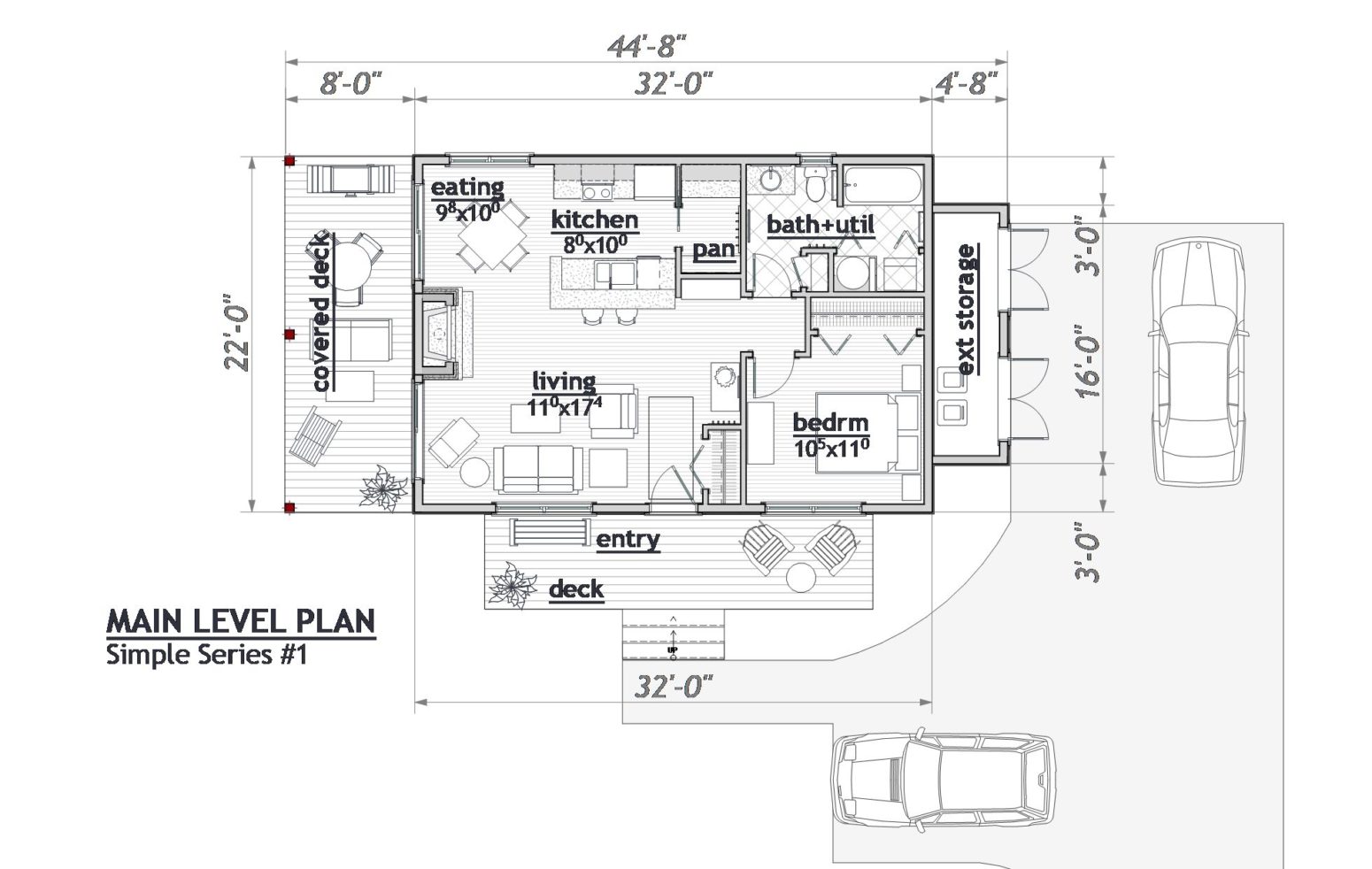 Compact living quarters this simple home plan.