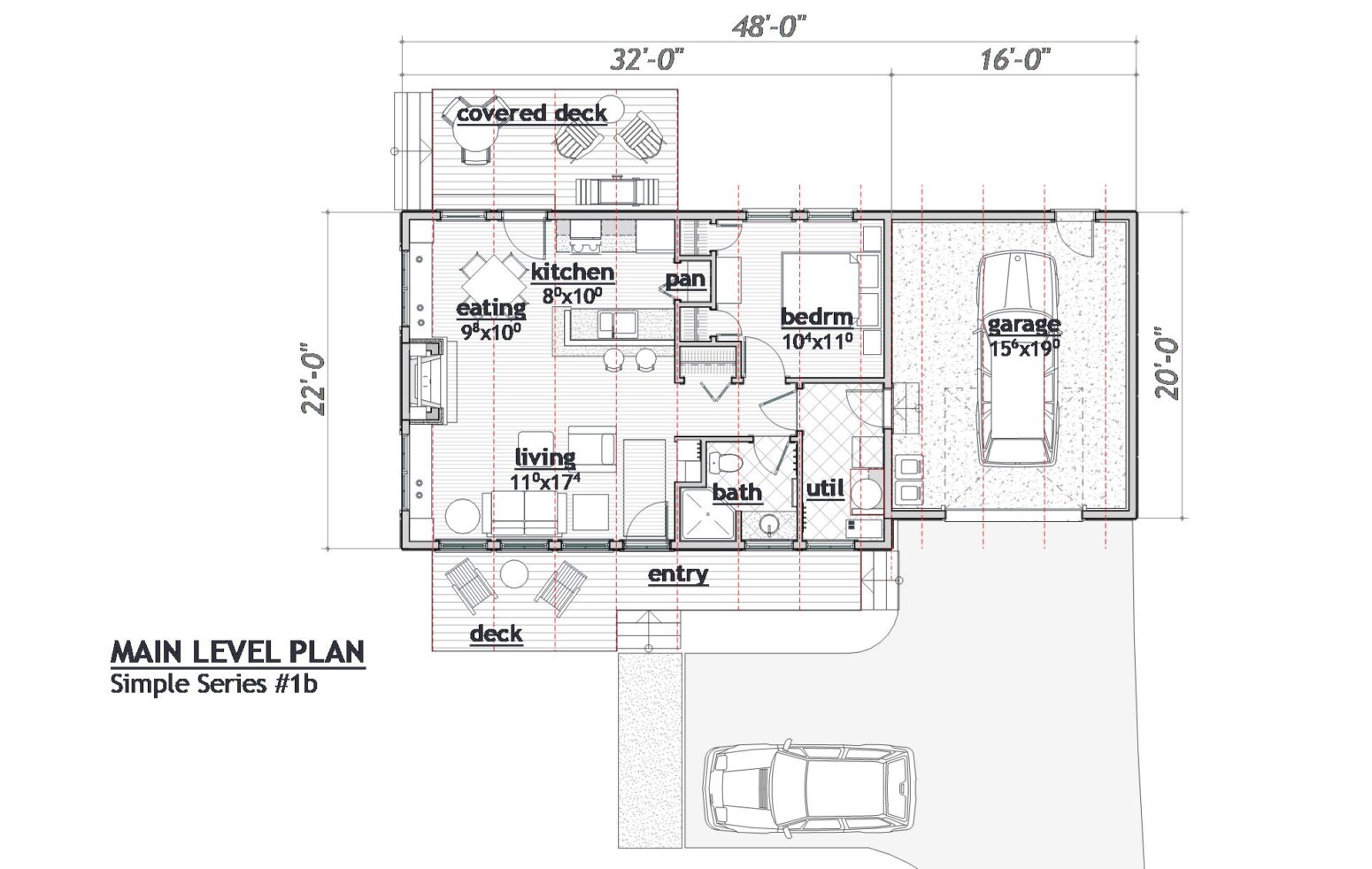 Exposed beam 4' centers show this floor plan.