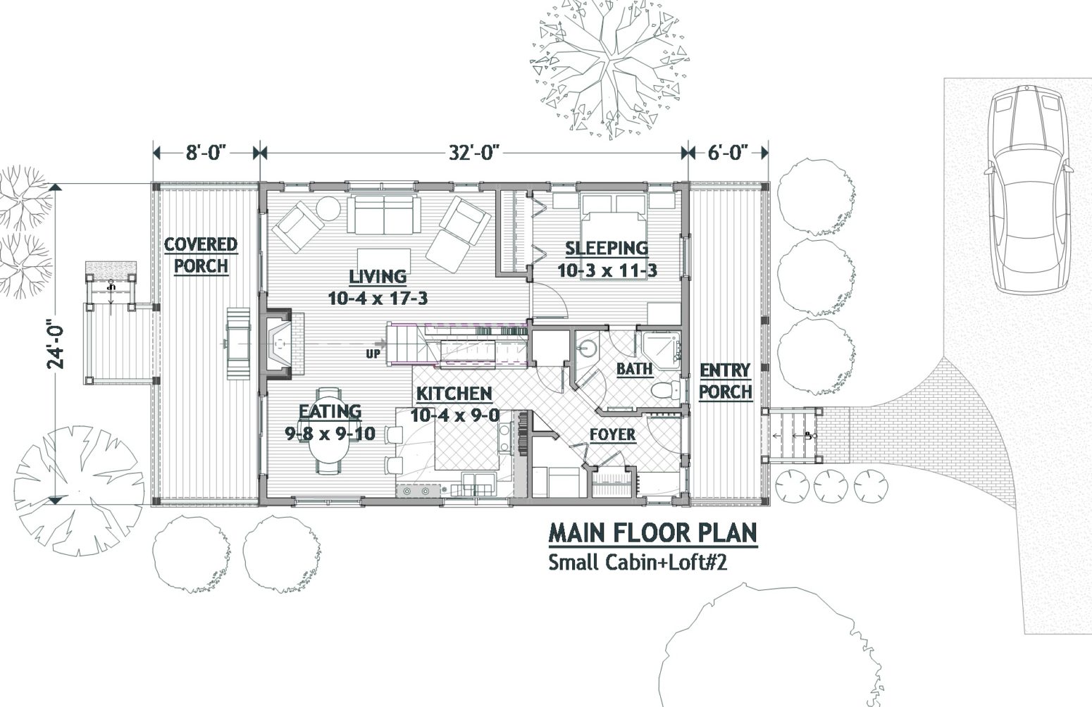 Cabin or small home design suitable to many site conditions.