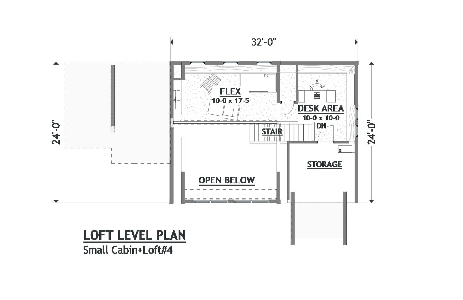 Loft level this cabin design is a big feeling space, lots of windows.