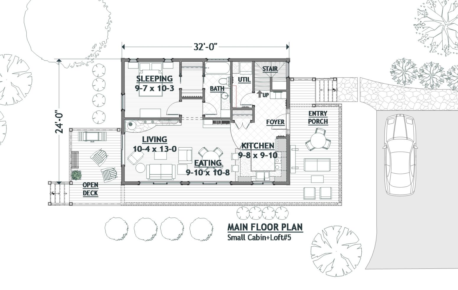 This small cabin home design is straight forward design and efficient to build.