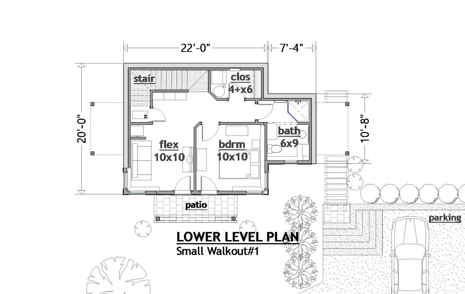 Small walkout design lower level uses all the footage.