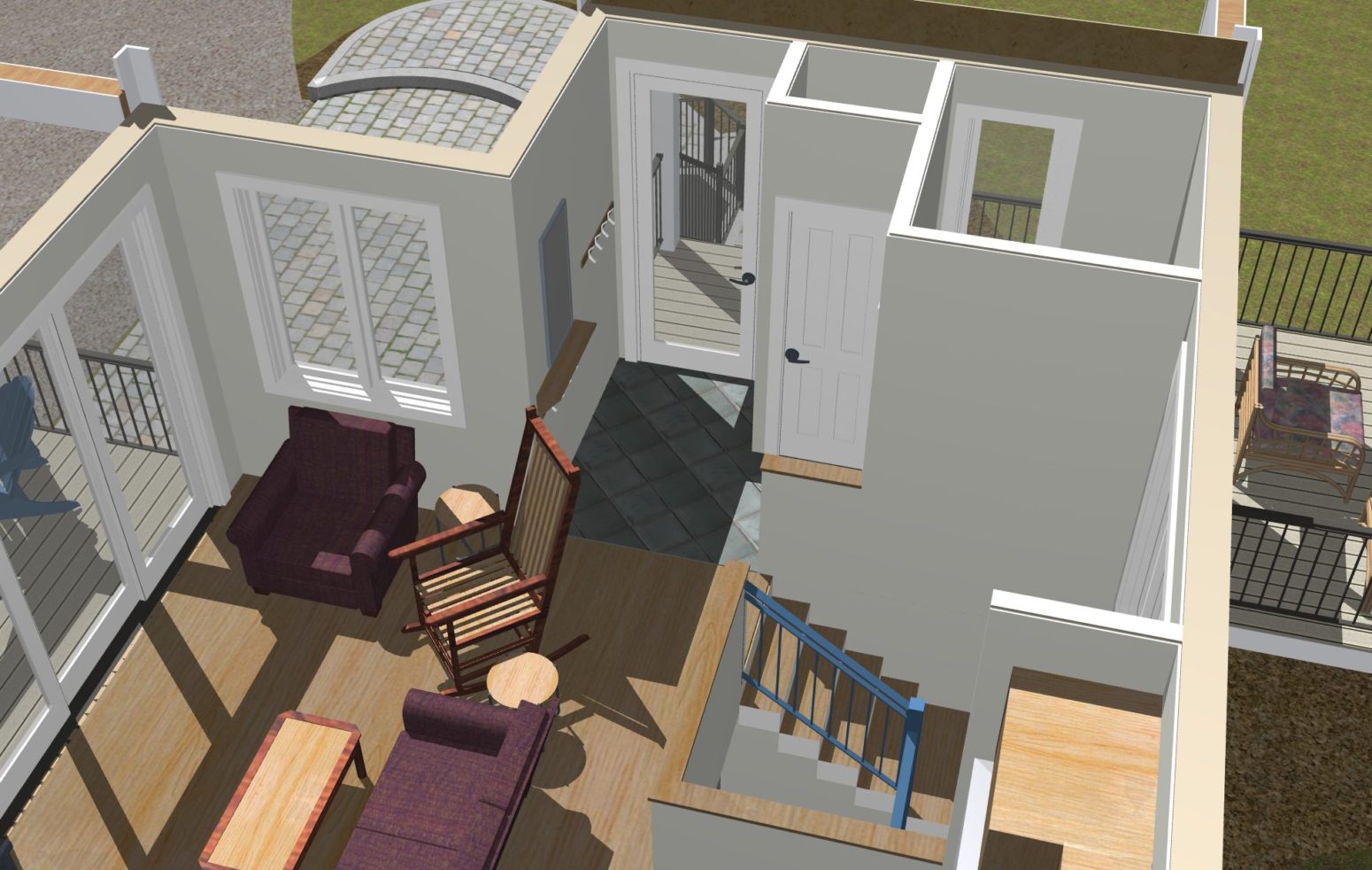 Small walkout design has a dedicated entry space