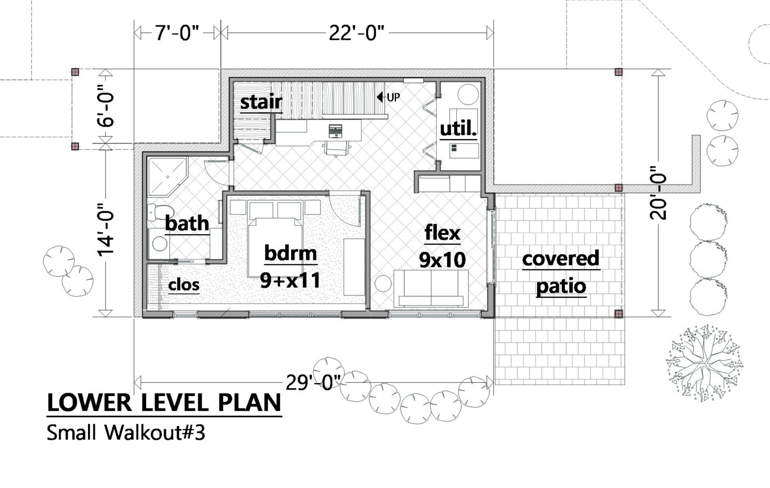 Walkout plan with flex room easily converted to an enclosed 2nd bedroom.