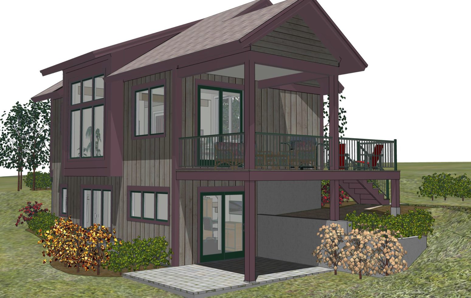 2 story walls and plenty of glass this walkout home plan design.