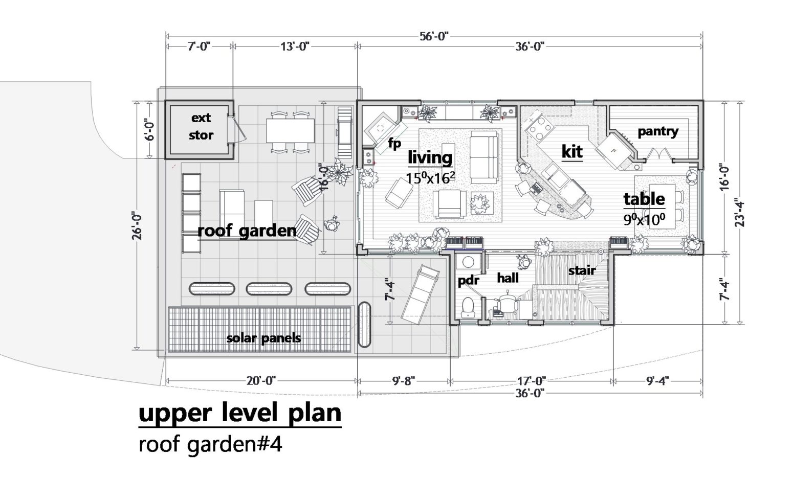 Upper level design has its living spaces open and connected- but with some sense of definition and separation.