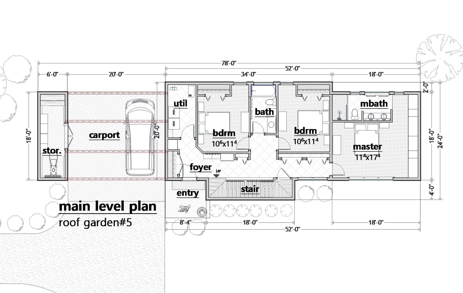 This carport has options. Easy to enclose as a garage, or to set up as a circular drive thru. Plan arrangement is compact.