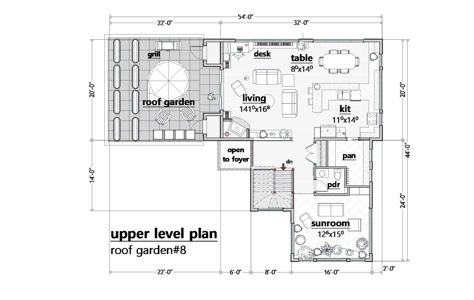 Upper living floor this 'L' shaped home design format includes an extra large pantry and a nice dedicated table space.