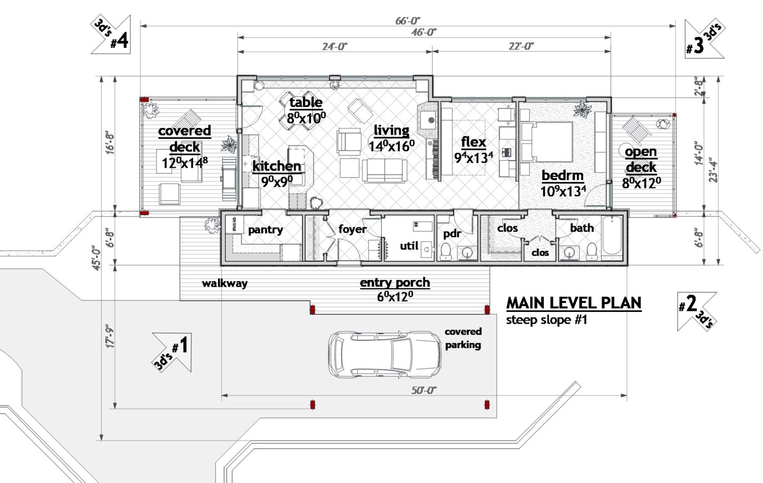 Compact cost efficient and simple home design for a steep slope site.