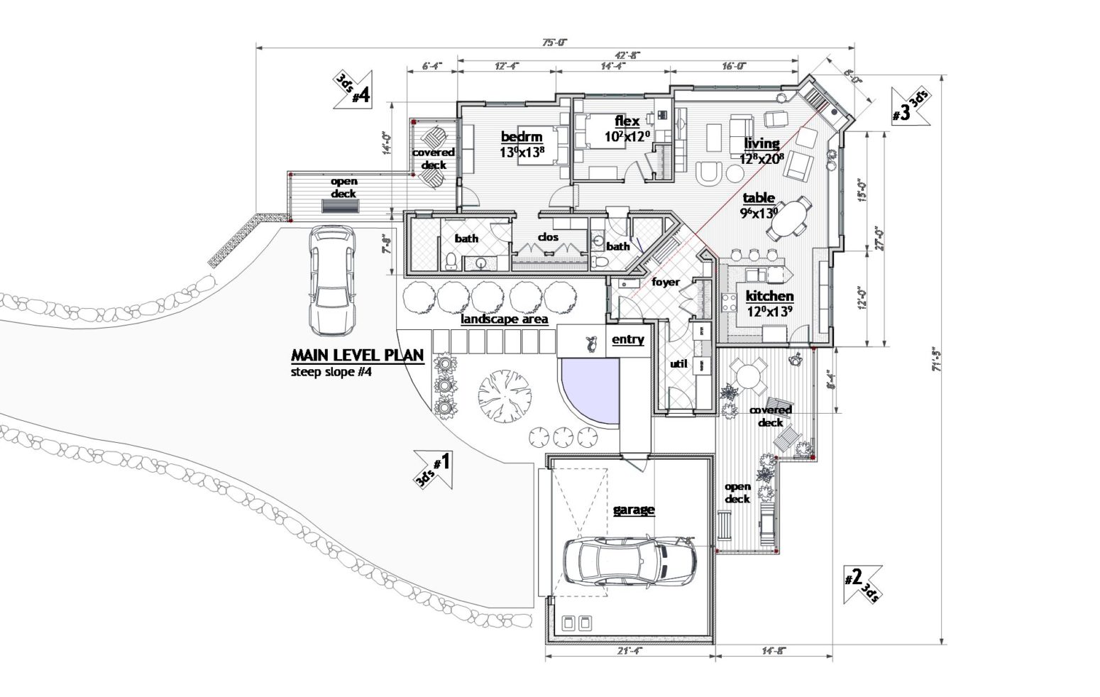 The 'L' shape plan configuration progressively steps out with the biggest space and glass being at the diagonal end of the living space.