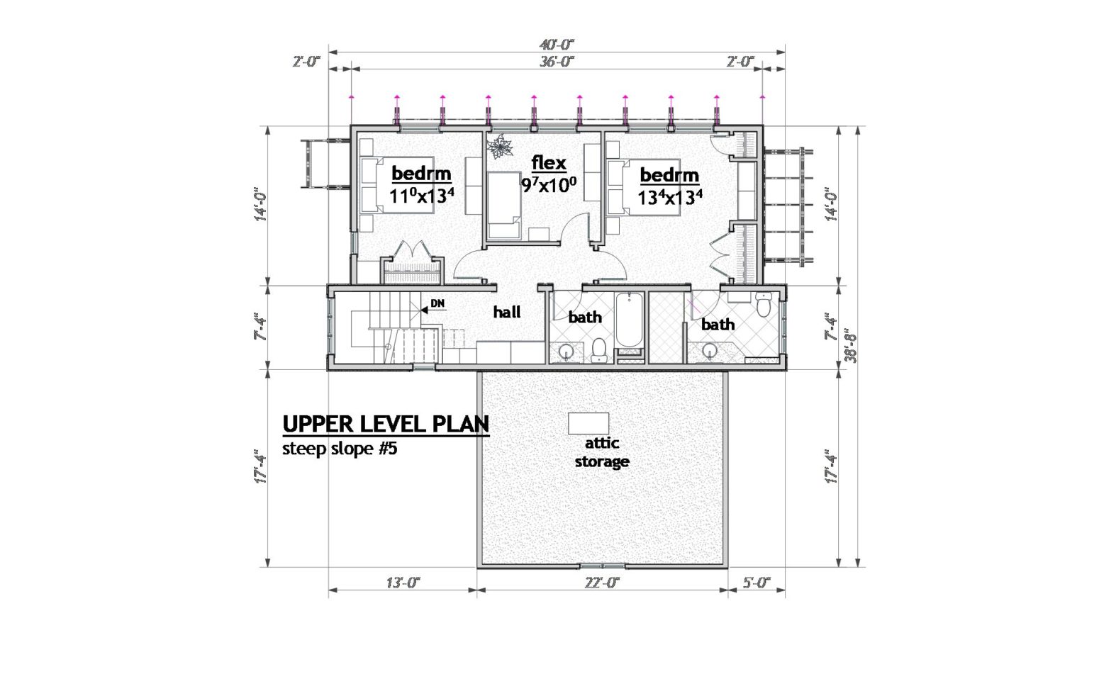 Upper level 3 bedroom, 2 bath plan with no wasted space.