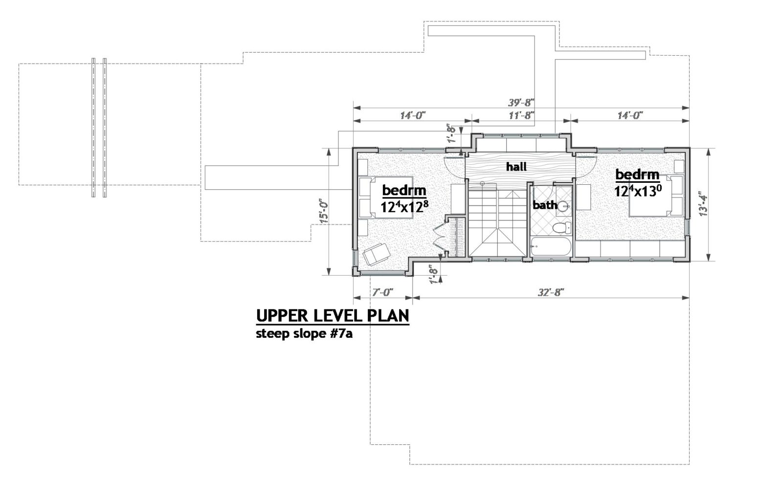 The roof slope over this upper level is oriented uphill, and bedroom and stairwell windows enjoy that uphill view.