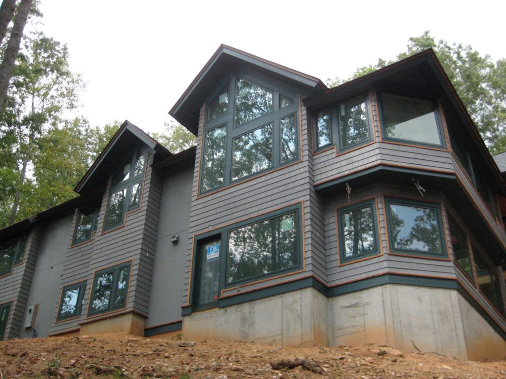 South and east exterior walls at completion of shell construction